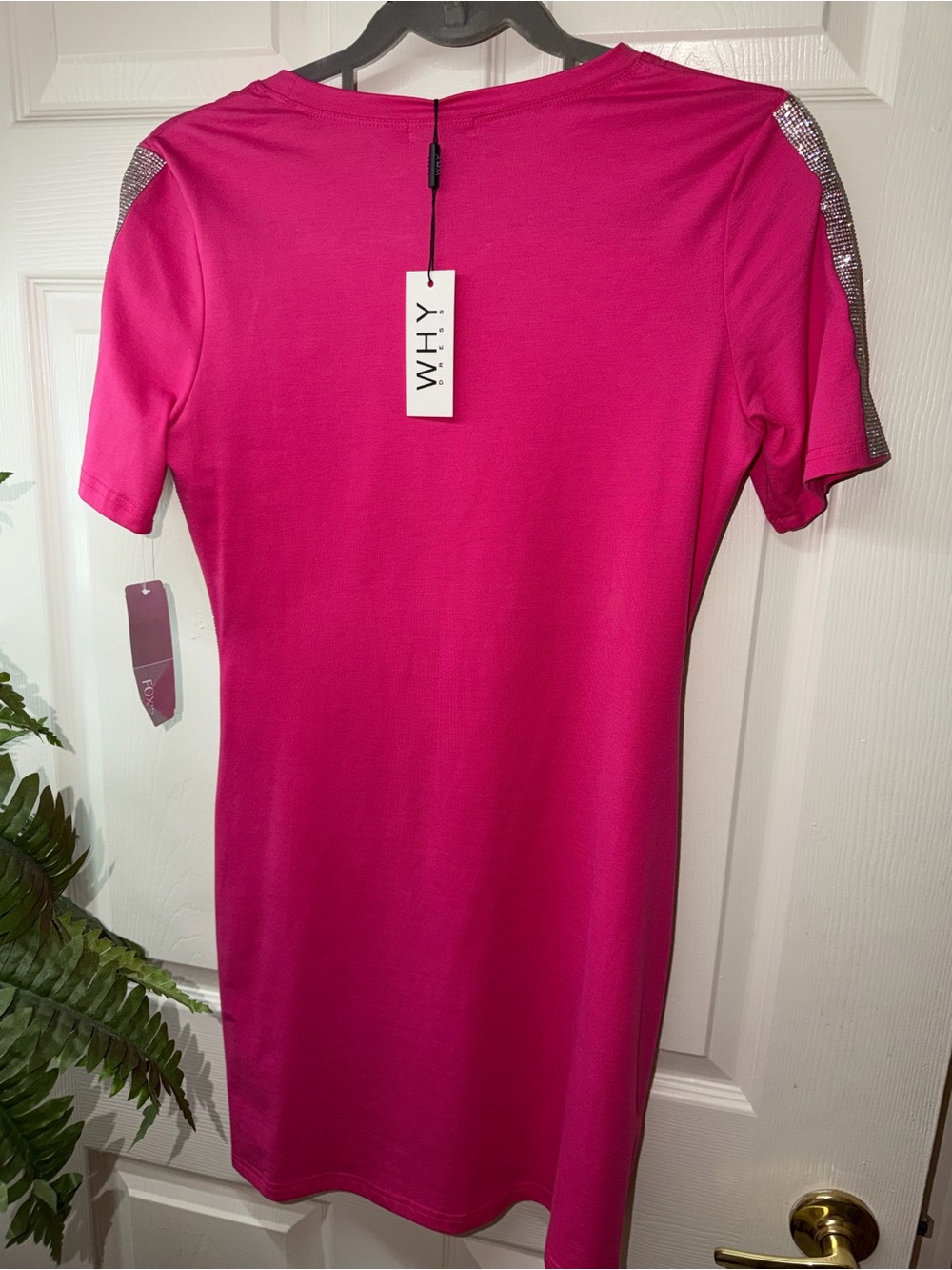 WHY Hot Pink Short Sleeve Shift Dress with Sequin Shoulder Detail